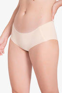 Bañador beige tiro bajo para mujer con diseño liso y ajuste cómodo