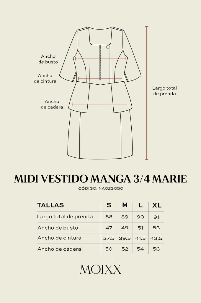 Midi Vestido Manga 3/4 Marie VESTIDOS MOIXX 
